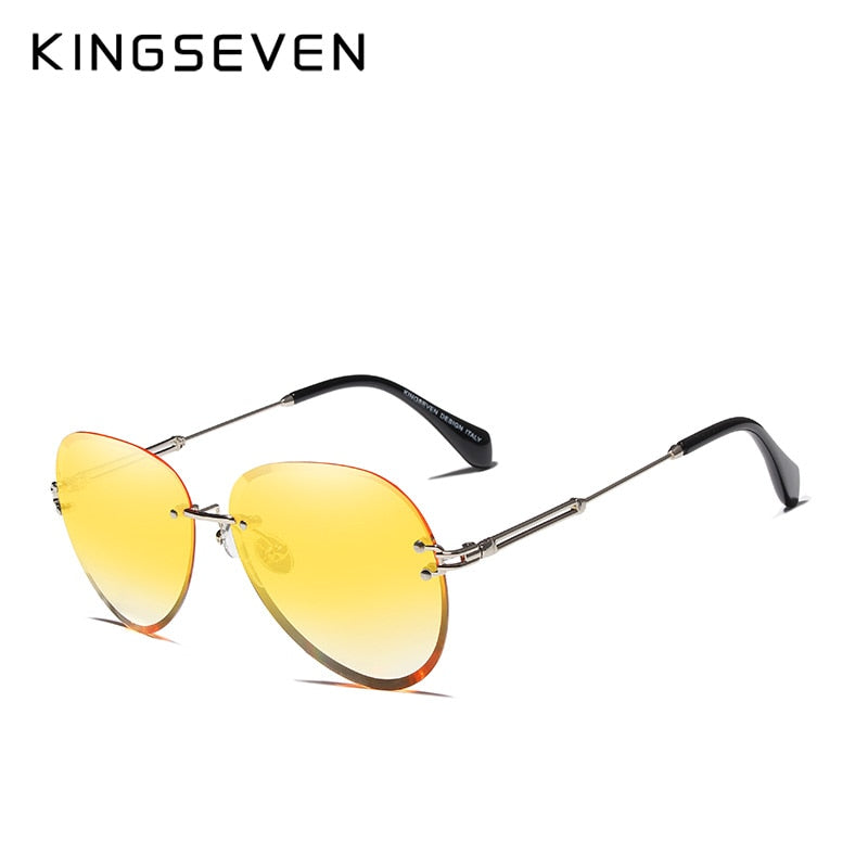 KINGSEVEN DESIGN Retro Women Rimless Pilot Sunglasses Rimless Colorful Gradient Lens UV400 Protection Shades Oculo N802