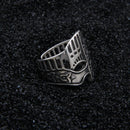 verstellbarer Ring aus Sterlingsilber 925 mit Wikingerhelm als Geschenk mit Wikinger-Geschenkbox aus Vintage-Holz