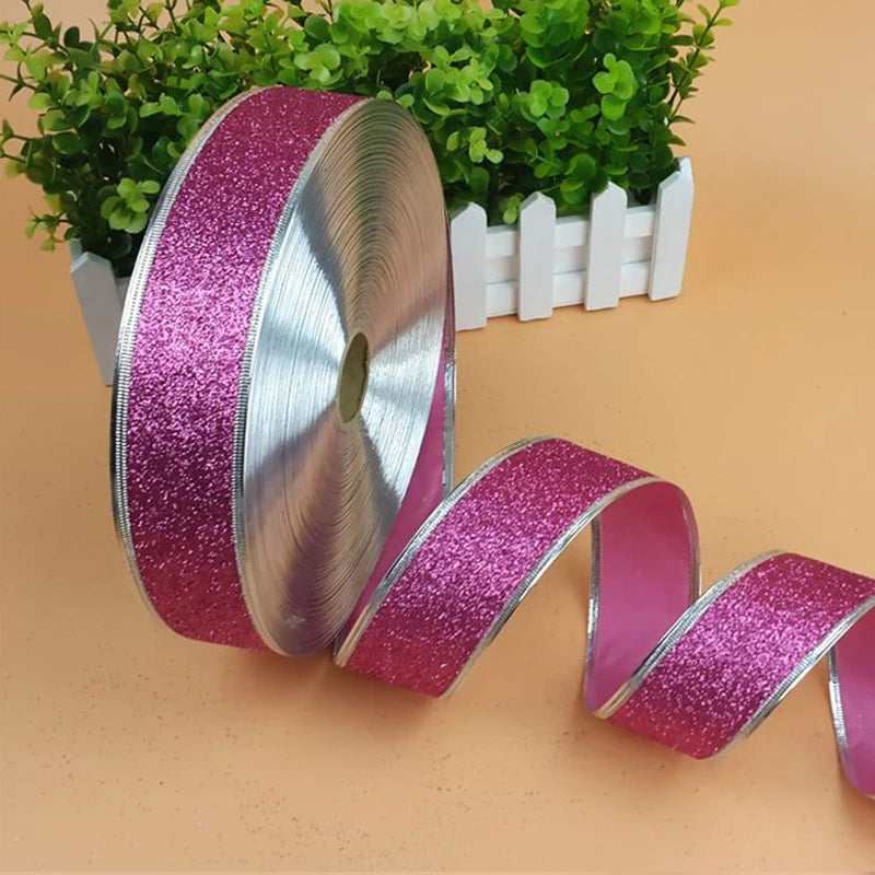 2M Sparkle Ribbon Christmas Trees & Wedding & DIY & Scrapbooking Party Decor 5CM Width Wire Edged