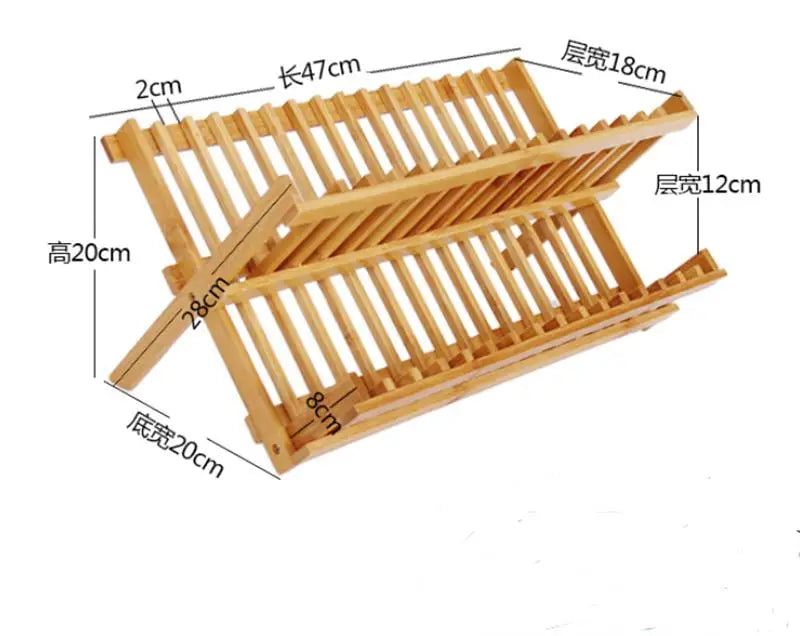 OUNONA Folding Bamboo Dish Rack Drying Rack Holder Utensil Drainer Plate Storage Holder Plate Wooden Flatware Dish Rack