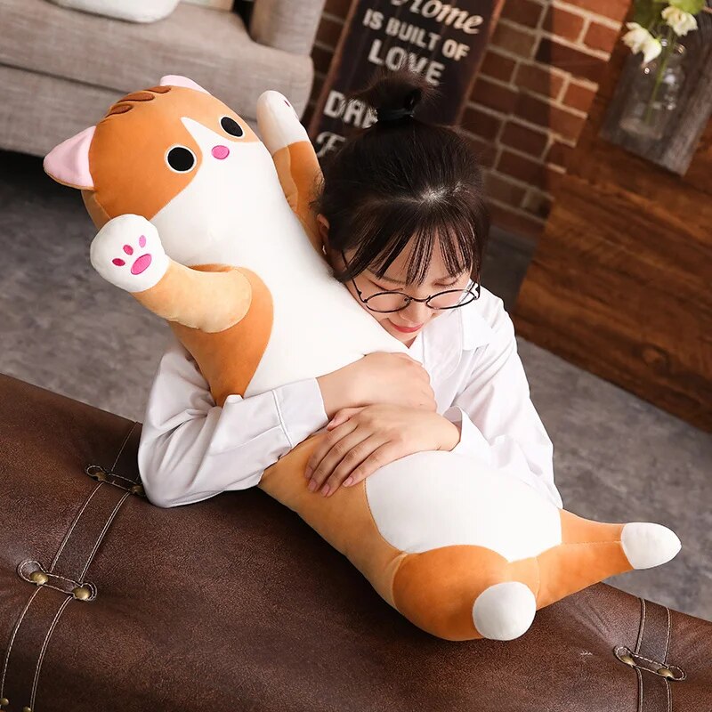 1pc 60/90cm long Cat Pillow Plush toy soft cushion stuffed animal doll sleep Sofa Bedroom Decor Kawaii Lovely gifts for kids