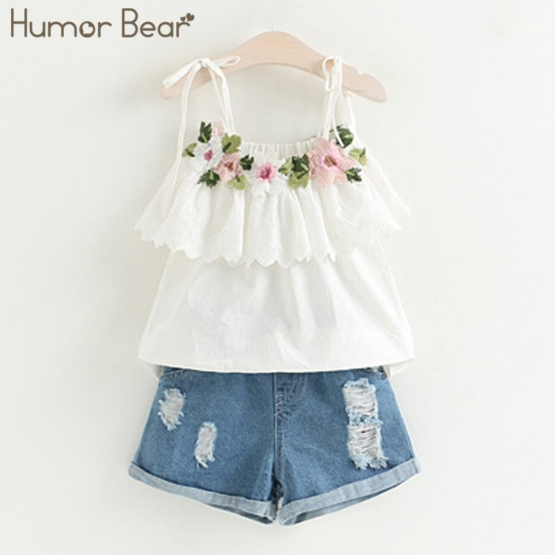 Humor Bear Baby Girl Clothes Fashion New Girls Clothing Sets Kids Clothes Toddler Girl Cute Bow T-shirt+ Pants Summer Set