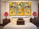 Chinese Style Bird Yellow Plant Landscape Combination Canvas Art Print Painting, Wall Picture For Living Room Home Decor