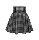 Gothic Damenröcke Mode Herbst Winter Karierter Wollrock Weiblich Hohe Taille Schnürung Mini Dicker Warmer Mädchen Saia 2023