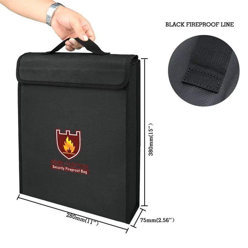 Security Fireproof Document Bag Safe Bag Cash File Envelope Organizer with Strong Handle 38x30x6.5cm Silicone Coated Fiberglass