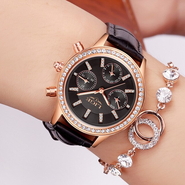 LIGE Top Luxury Brand Women Watches Leisure fashion Leather Quartz Ladies Diamond Dress watch Female gift Relogio Feminino+Box