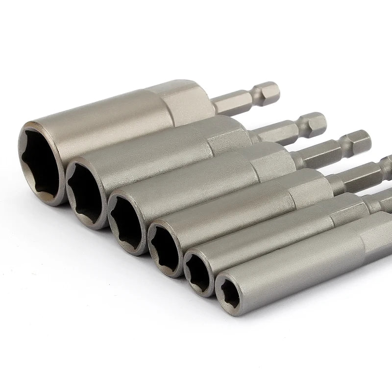 6Pcs 6mm-17mm 80mm Length Extra Deep Bolt Nut Bit Set Metric 1/4 6.35mm Hex Shank Impact Socket Adapter For Power Tools