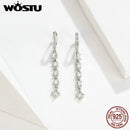 WOSTU 100% 925 Sterling Silver Geometric Long Earrings Dazzling Zircon Dangle Earrings For Women Korean Style Jewelry CQE583