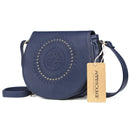 Annmouler Vintage Crossbody Bag Pu Leather Women Shoulder Bag Floral Embossed Rivet Messenger Bag for Girls Small Handbag