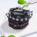 Herrenarmbänder Vintage Mehrschichtige Ledergeflecht-Armbänder Armreifen Stern Blatt Eule Handgemachte Seilwickel-Armbänder Männliches Geschenk Schmuck