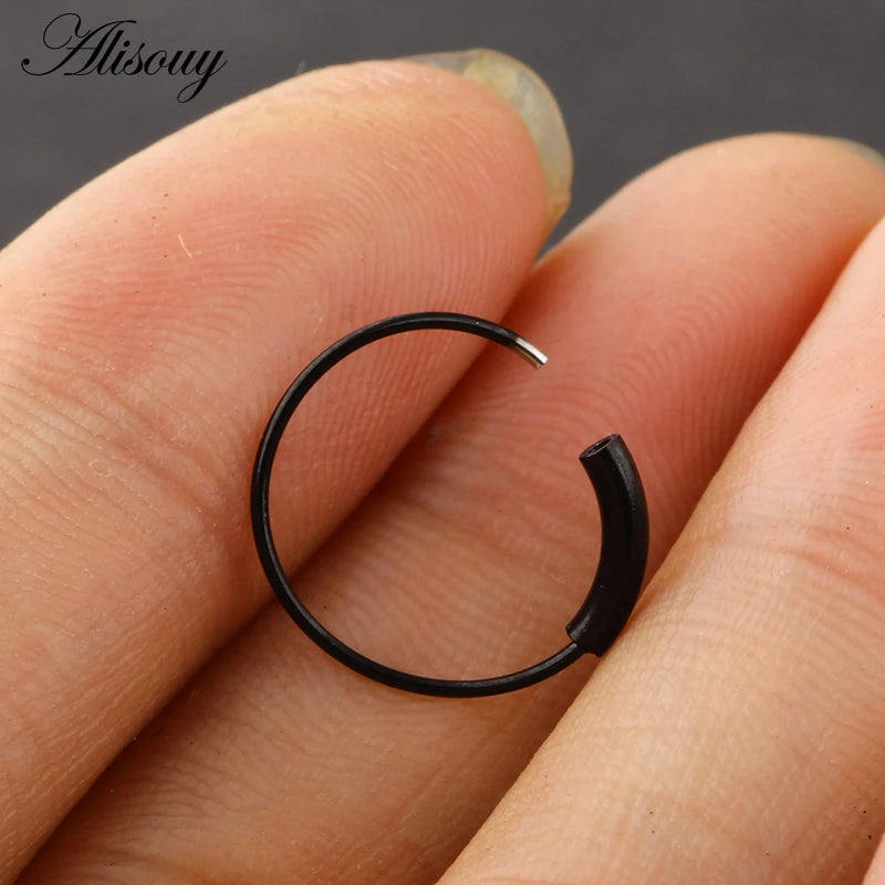 Alisouy 1PC 22g 6/8/10mm Steel Hinged Clicker circle ring Piercing Nose Ring Hoop Lip Ear Ring Body Jewelry Piercing Clip Gift