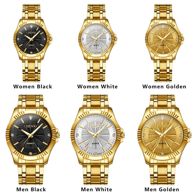 CHENXI Creative Golden Men&#39;s Quartz Wristwatches Women Men Full Steel Luxury Clock Brand Watches lovers&#39; Waterproof Gold Watch