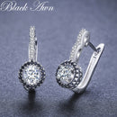 Black Awn 2022 Neue Vintage Echte Silber Verlobung Hoop Ohrringe für Damen mit Schwarz & Weiß Stein Schmuck T001
