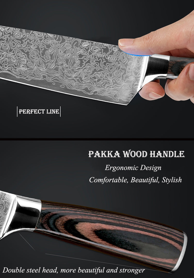 XITUO  stainless steel  kitchen knives Japanese Damascus Pattern chef knife sets Cleaver Paring Santoku Slicing utility tool