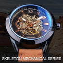 Forsining Blue Light Glass Mens Casual Sport Watch Leather Military Automatic Men Mechanical Wrist Watch Skeleton Luminous Clock