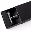 Qshave Double Edge Safety Razor Long Handle Butterfly Open Classic Safety Razor silver color, 1 Handle &amp; 5 blades