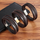 TYO Stainless Steel Top Quality Jewelry Male Black/Brwon Leather Bracelet Men Braided Multilayer Fashion Punk Wholesale
