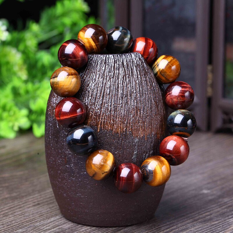 JoursNeige Natural Color Tiger Eye Stone Bracelet 12-20mm Beads Crystal Bracelet for Men Women Lucky Bracelet Jewelry