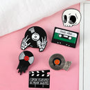 Punk Music Lovers Pin Skeleton DJing Vinyl Record Player Enamel Pin Badge Tape Lapel Pins Brooches Shirt Bag Cool Gothic Jewelry