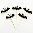 5Pcs Black Bats Halloween Cupcake Toppers Cake Inserted Card For Kids Birthday Cake Decor Halloween Supplies Photo Props