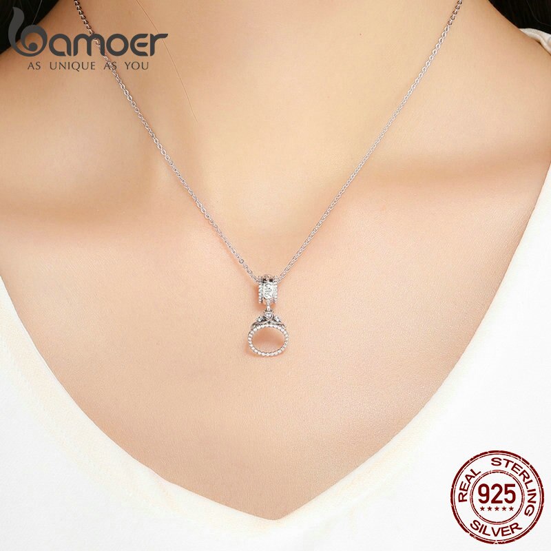 BAMOER 100% 925 Sterling Silver Trendy Princess Crown Pendant Charm fit Charm Bracelet & Necklace Jewelry Girlfriend Gift SCC739