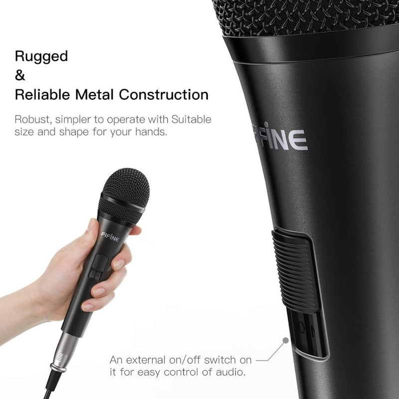 Fifine Dynamic Microphone for Speaker Vocal Microphone for Karaoke with On/Off Switch Includes 14.8ft XLR   to 1/4&#39;&#39; Connection