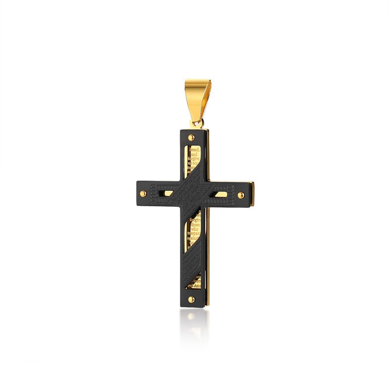 Vnox Cross Necklace For Men Byzantine Gold Color Stainless Steel Chain Catholic Crucifix Pendant Male Punk Rock Ornaments