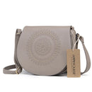 Annmouler Vintage Crossbody Bag Pu Leather Women Shoulder Bag Floral Embossed Rivet Messenger Bag for Girls Small Handbag