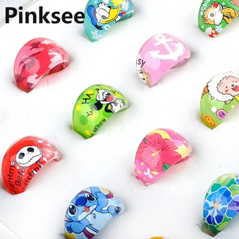 10Pcs Wholesale Mixed Lots Cute Cartoon Animal Ring Children Kids Resin Lucite Rings Jewelry 15MM Best Gifts For Christmas