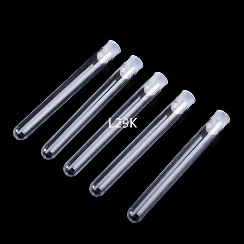 50Pcs/Pack 12x100mm Transparent Laboratory Clear Plastic Test Tubes Vials With Push Caps School Lab Supplies