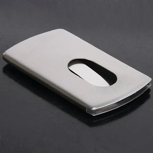 Vogue Thumb Slide Out Stainless Steel Pocket Business ID Credit Card Holder Case Men Office Supplies