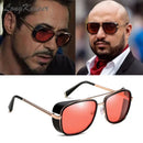 LongKeeper Steampunk Goggles Sunglasses Tony Stark Iron Man Gafas Retro Square Eyewear Red Lens Pilot Sun Glasses UV400