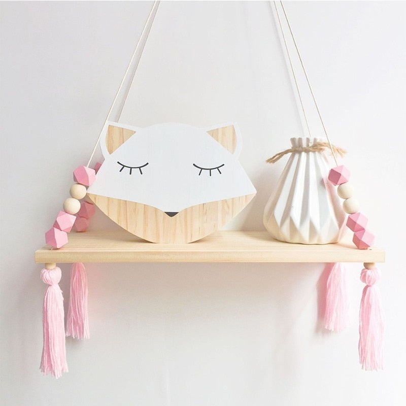 Kids room Wooden wall shelves Natural Wood Beads Wall Shelf Storage Shelf Kids Decorative Shelves For Kids Nursery Decoration