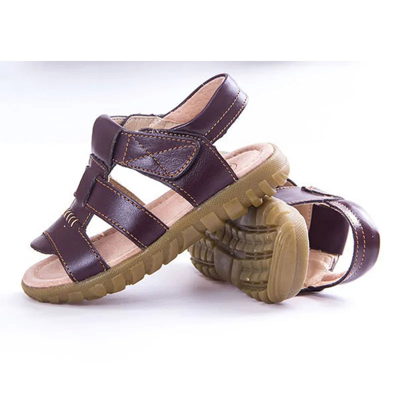 Boys Sandals 2022 Summer Children Shoes Girls Fashion Cut-outs Sandals Genuine Leather Kids Beach Sandals Breathable Flats Shoes