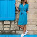 Fashion Umlegekragen Büro Damen Hemdkleid Frauen Dreiviertelarm Winterkleid Streetwear Freizeit Kleider Lockere Robe