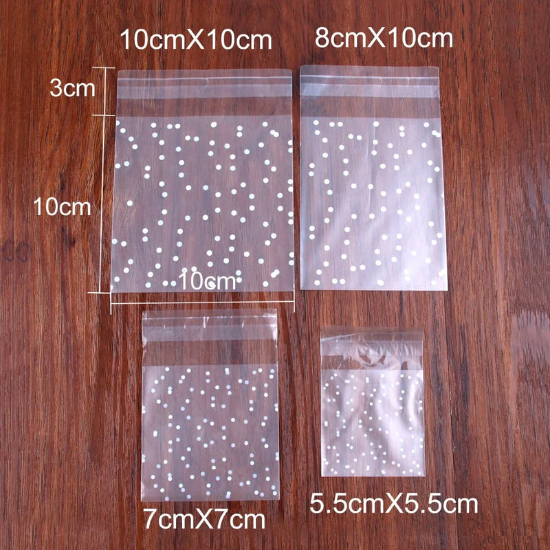 100pcs Transparent DIY Cellophane Polka Dot Candy Cookie Gift Bag with Self Adhesive For Wedding Birthday Party Christmas Decor