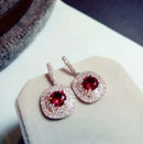 Fashion Geometric Rose Red Crystal stone Long Drop Earrings Square Oval Cubic Zirconia women Party Weddings Hanging Earrings