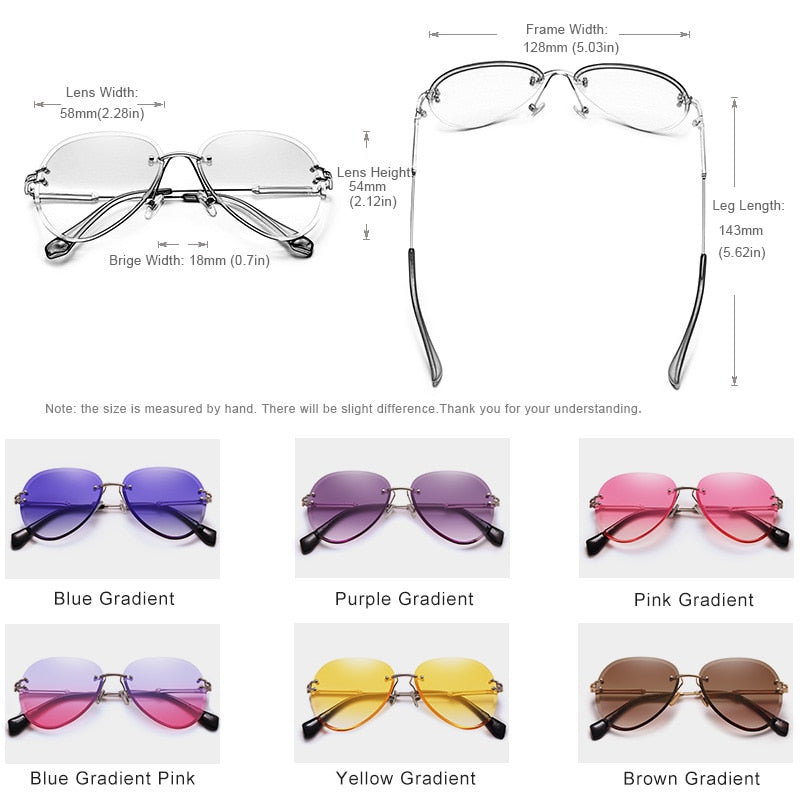 KINGSEVEN DESIGN Retro Women Rimless Pilot Sunglasses Rimless Colorful Gradient Lens UV400 Protection Shades Oculo N802