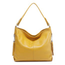 Zency Leather handbags Genuine For Women Fashion Tassel Hobo Bag Crossbody Plain Color Real Cowhide Leather Large Shopper Bag