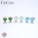 CZCITY 925 Sterling Silver Lovely Blue Green White Heart Opal Stud Earrings for Women Engagement Wedding Fine Jewelry Gifts