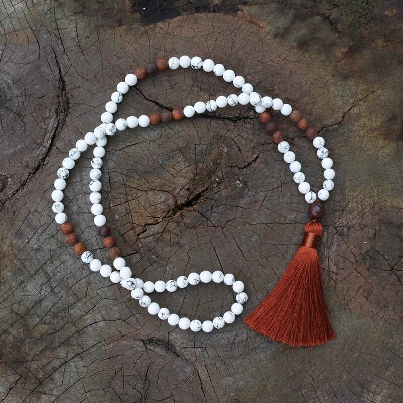 8mm Howlite, Antique Onyx, JapaMala Necklace, Namaste Yoga Jewelry, Chakra Stones Mala,Buddhist Mala Prayer Bead, 108 Mala Beads