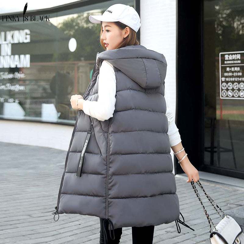 PinkyIsblack Autumn Winter Vest Women Waistcoat 2021 Female Sleeveless Vest Jacket Hooded Warm Long Vest Coat Colete Feminino