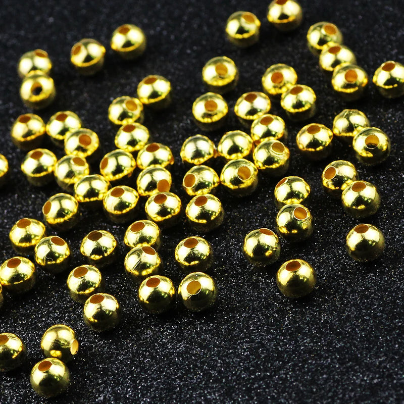 Metal Silver plating Gold Color beads 2 3 4 6 8mm Round Iron ball bracelet Spacer Loose bead for Jewelry making DIY Accessories