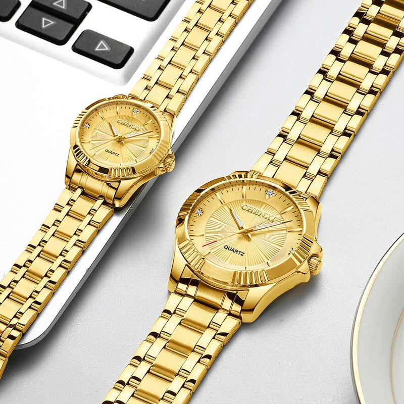 CHENXI Creative Golden Men&#39;s Quartz Wristwatches Women Men Full Steel Luxury Clock Brand Watches lovers&#39; Waterproof Gold Watch