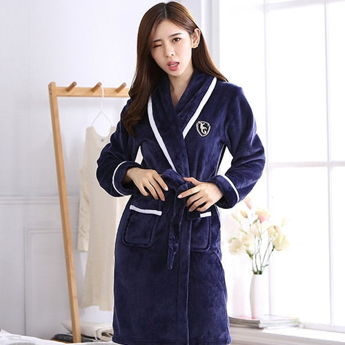 Winter Thick Warm Female Coral Fleece Kimono Robe Lovers Couple Nightgown Bath Gown Sleepwear Men Large Nightwear M L XL XXL 3XL