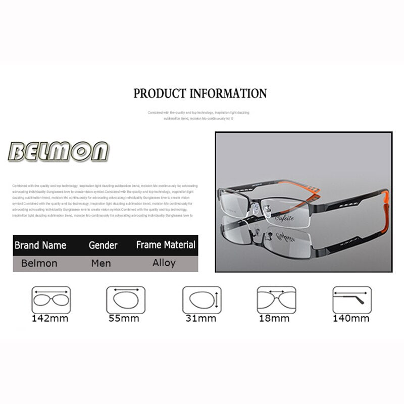 Belmon Spectacle Frame Men Eyeglasses Korean Nerd Computer Prescription Optical For Male Eyewear Clear Lens Glasses Frame RS050