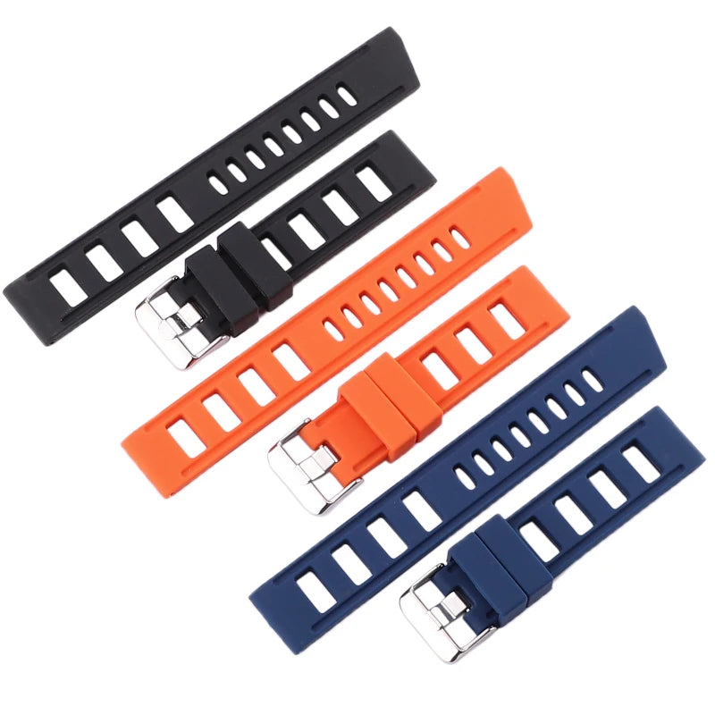 Rubber Watchbands Bracelet 20mm 22mm Orange Blue Black Women Men Waterproof Soft Silicone Watch Band Strap With Polished Buckle