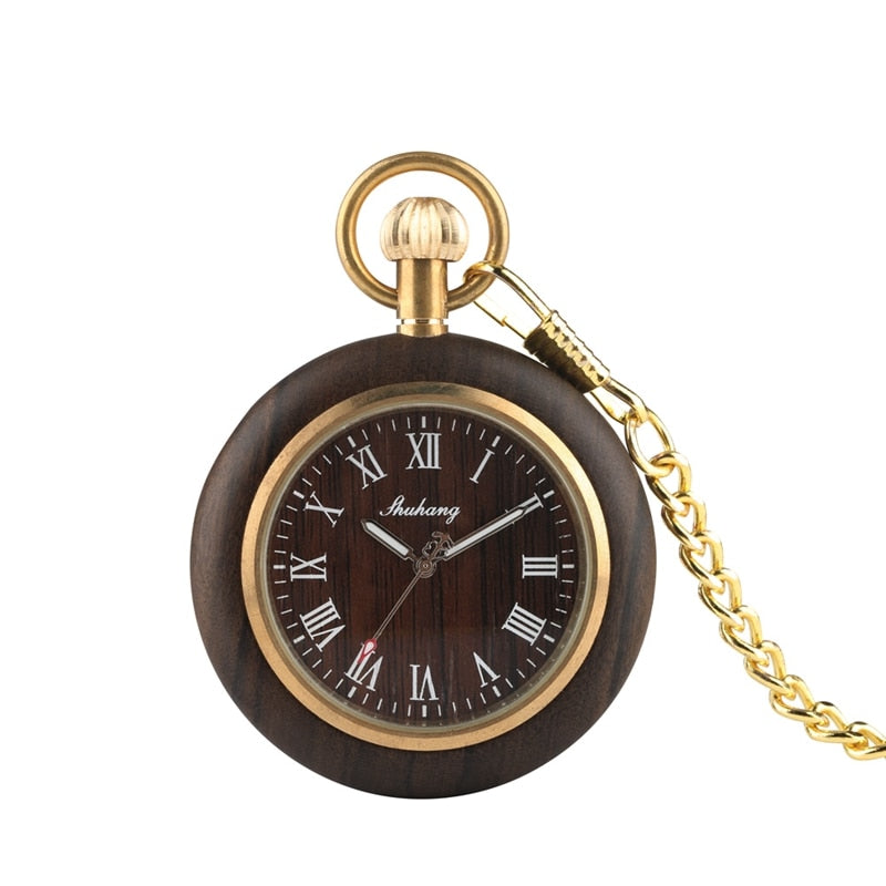 Creative Wood Watch Men Pocket Watches Retro Walnut Wood Case Standard Round Dial Jewelry Quartz Clock Hours Art Collectibles