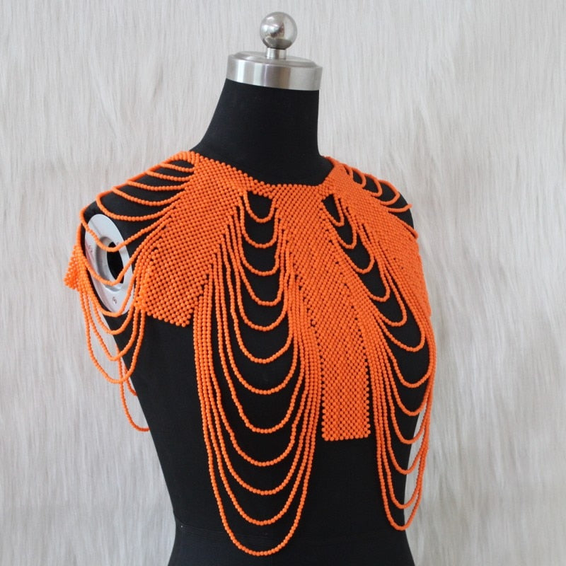 Dudo Fashion Bridal Jewelry Sets Acrylic Beads Shoulder Jewelry Orange / Red / Pink Long Necklace African Collar Style For Women