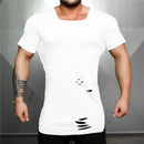 Muscleguys Brand 2023 New Fashion Solid Ripped T Shirt Mens Hip Hop Extend T Shirt Men Destroy Hole Cotton Fitness T shirt Homme